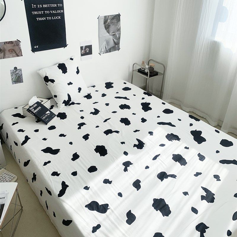 斑点奶牛黑白纯棉单床单床笠简约全棉百分百单品可定做特殊尺寸