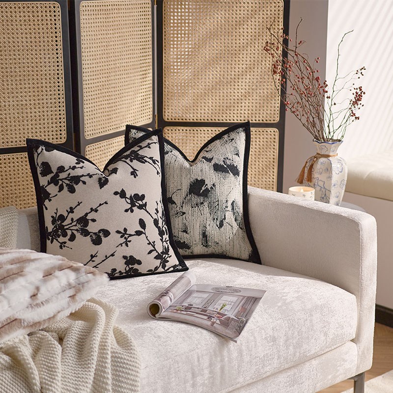 法式中古风抱枕靠垫客厅沙发黑白抱枕套样板间酒店高端靠垫套含芯