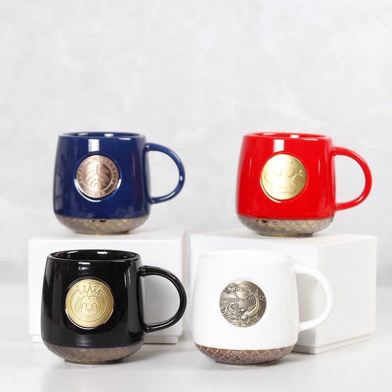 高桌水杯定制logo刻字陶瓷带盖公司伴手礼品杯咖啡杯子订制马克杯