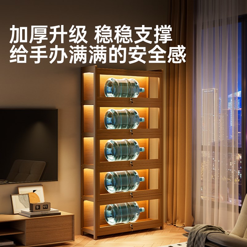 手办展示柜带锁储物柜带灯酒柜礼品透明模型小型亚克力玻璃收纳柜