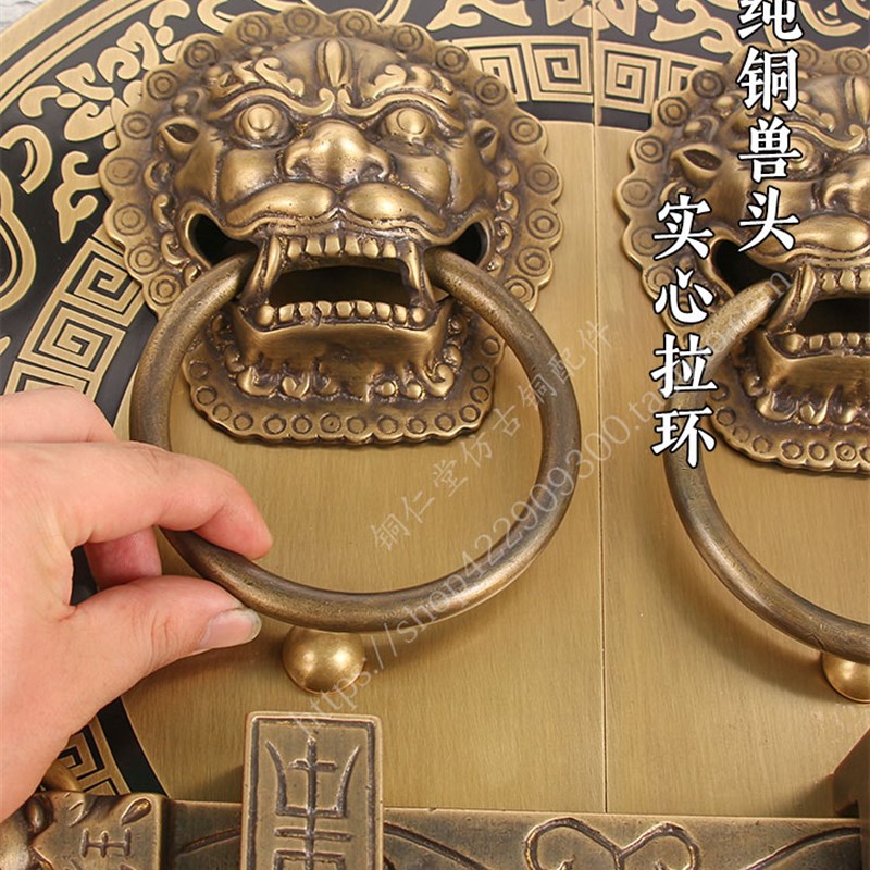 仿古大门插销老式木制门明装门栓古建筑花园中式复古纯铜锁扣门闩