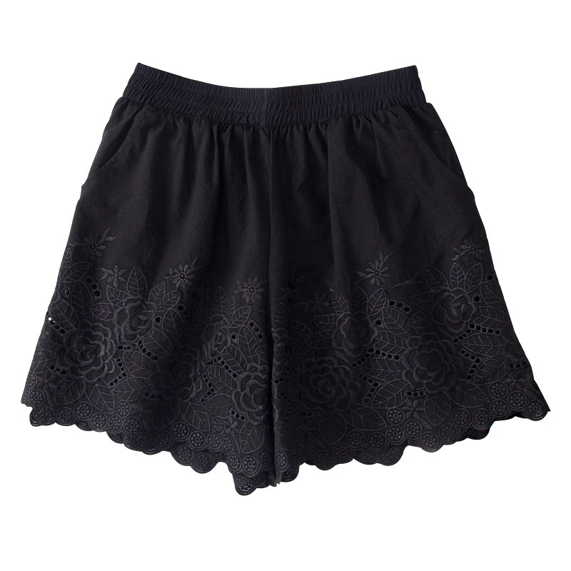 双层纯棉宽松休闲三分阔腿裤女夏外穿白色蕾丝防走光打底安全短裤