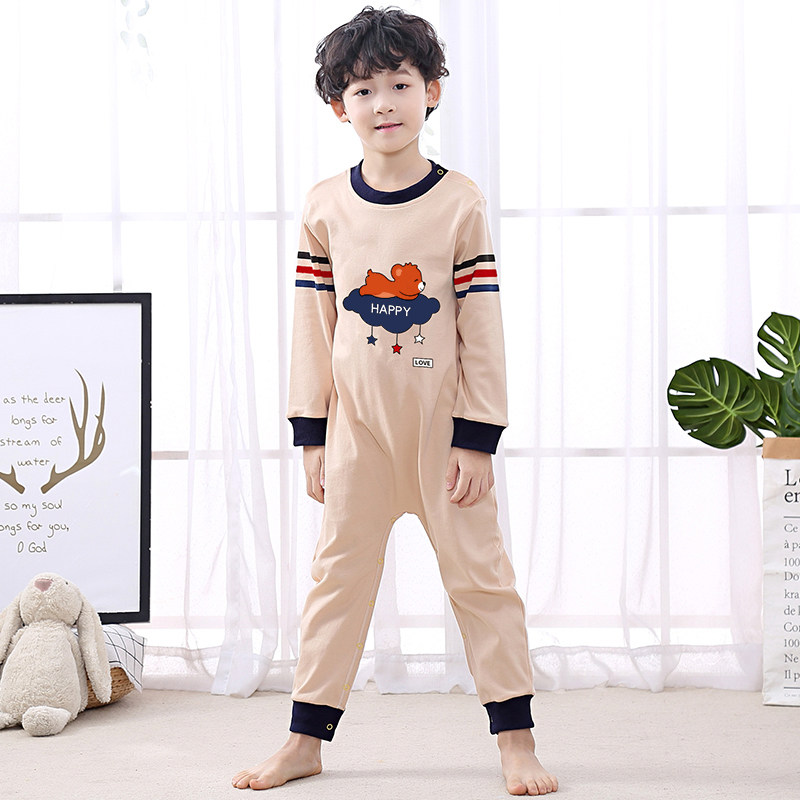 儿童连体睡衣男童男孩中大童春秋纯棉女童连身夏季防着凉睡袋薄款