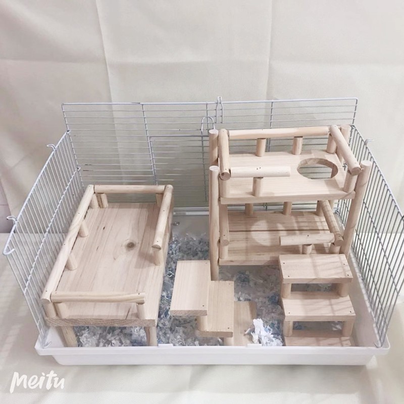 亚克力收纳箱仓鼠笼子造景多功能平台木支架金丝熊玩具用品套装齐