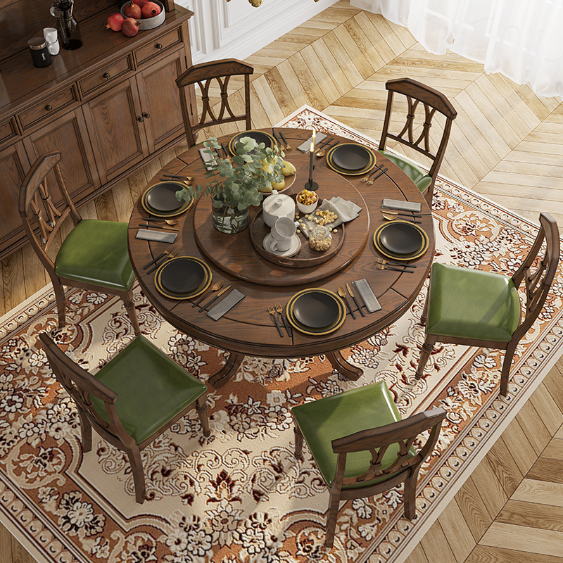 美式实木餐桌乡村简约小户型白蜡木家用餐桌椅组合客厅大圆桌饭桌