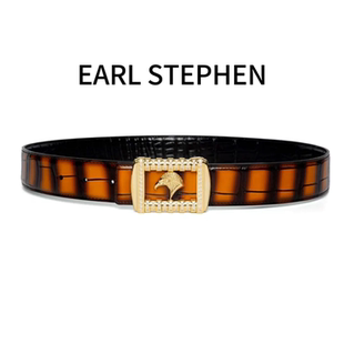 3.8宽史蒂芬新款路路通老鹰扣镶砖双面鳄鱼皮琥珀黄手工擦色腰带