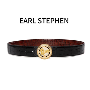 (圆盘马扣)3.8宽史蒂芬马扣高档商务搭配双面鳄鱼皮男士腰带