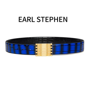 3.8宽史蒂芬亚克力镶砖算盘扣双面鳄鱼皮克莱茵兰手工擦色腰带