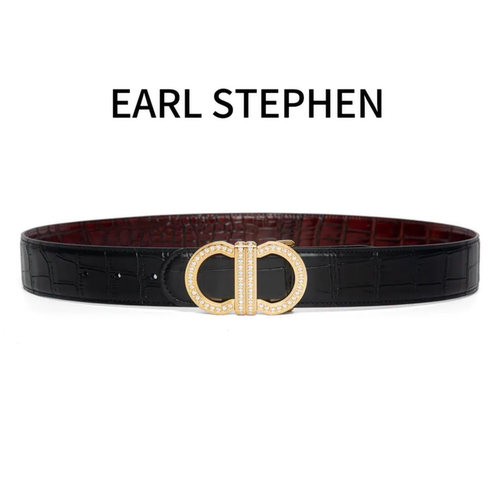 EARL STEPHEN/伯爵史缔芬3.8宽双面鳄鱼皮手工擦色腰带