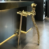 黄铜高脚椅设计师款 别墅豪宅高脚凳艺术撒旦椅酒店意式 轻奢酒吧椅