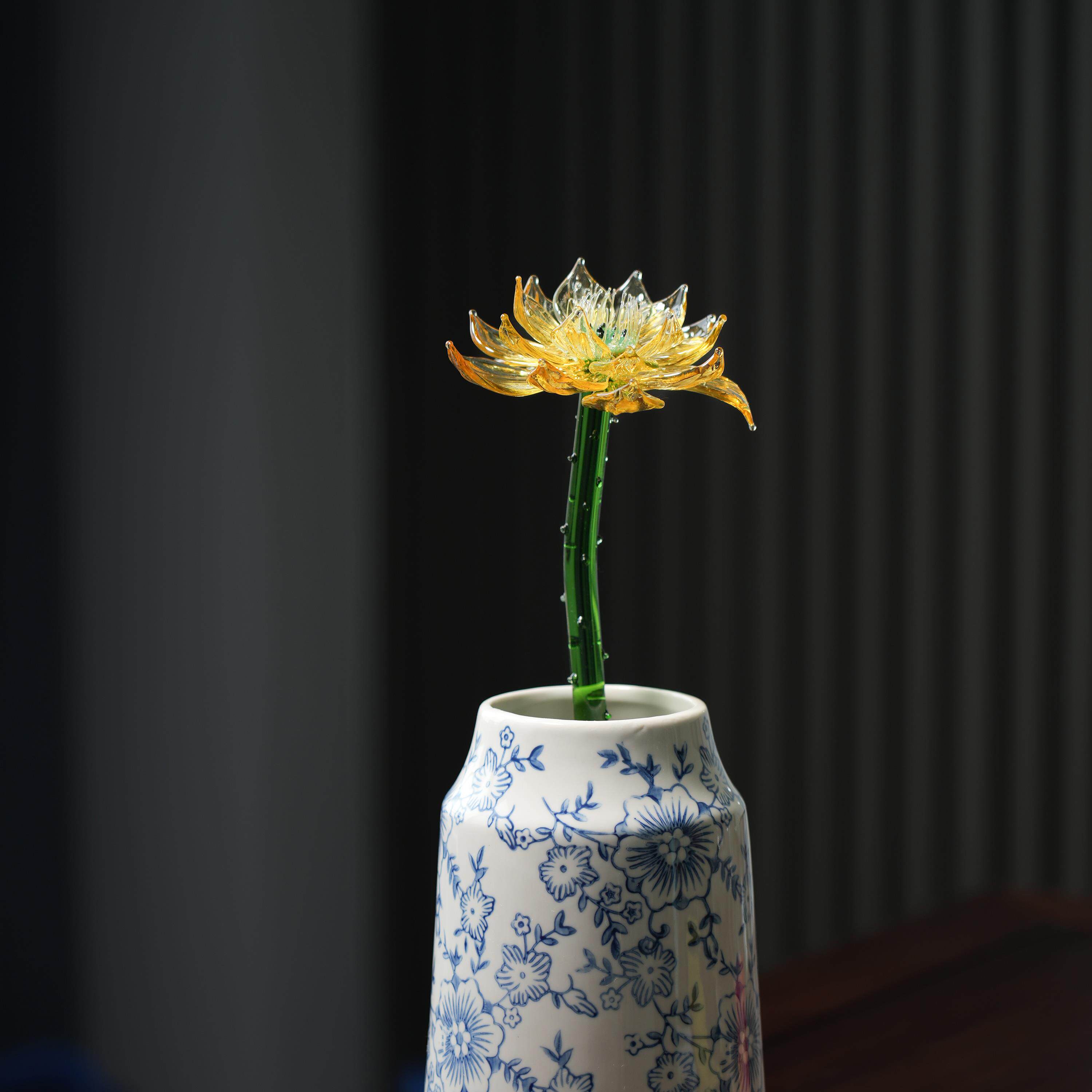 淄博琉璃仿真金色荷花中式装饰摆件禅意莲花治愈书房茶台插花摆设