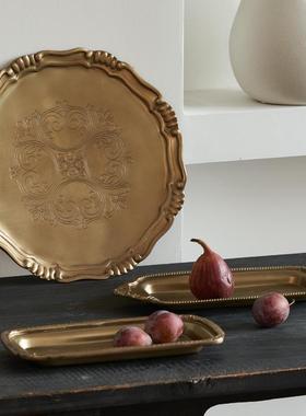 进口欧洲简约覆古雕花黄铜托盘零食零食水果储藏托盘饰品储藏罐装