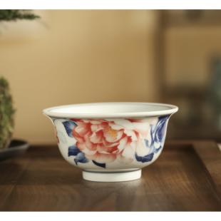 景德镇青花牡丹陶瓷主人杯个人单杯闻香杯大号茶碗品茗杯功夫茶具