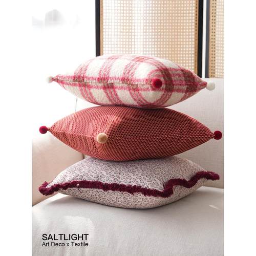 光与盐红色新年节日喜庆抱枕高级复古靠枕沙发客厅腰枕