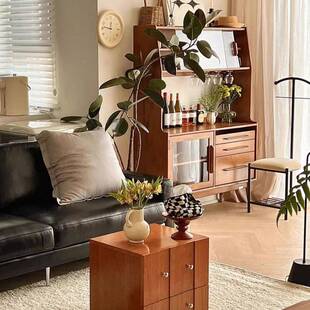 复古实DHK木餐边一靠墙置物体架酒柜法柜式古风高中柜简约客厅茶