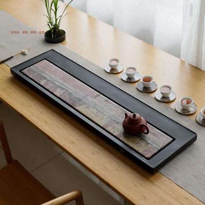 天然BZV国画石盘用乌金石茶台轻茶奢代简家约干泡湿泡石头茶现海