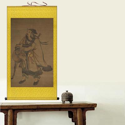 古画复制张路仙人携鹿图玄关走廊装饰画客厅书房新中式卷轴画挂画