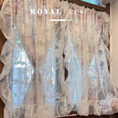 窗法式蕾丝双层一体奶人油色透光不透遮半光仙女风洛84740可可帘