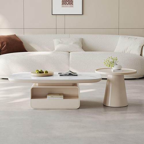 新茶几客家用小户现AQY型轻奢代简约法式岩板伸款缩茶几电视厅柜