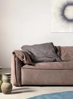 意FHX式极简砂磨科技布沙发奶绒油风厅大象羽客小户型布艺沙发组