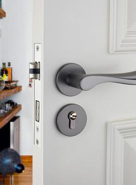 门卧锁室内室静音房门锁卫生间木把门灰手黑色家用通用型房间EPV