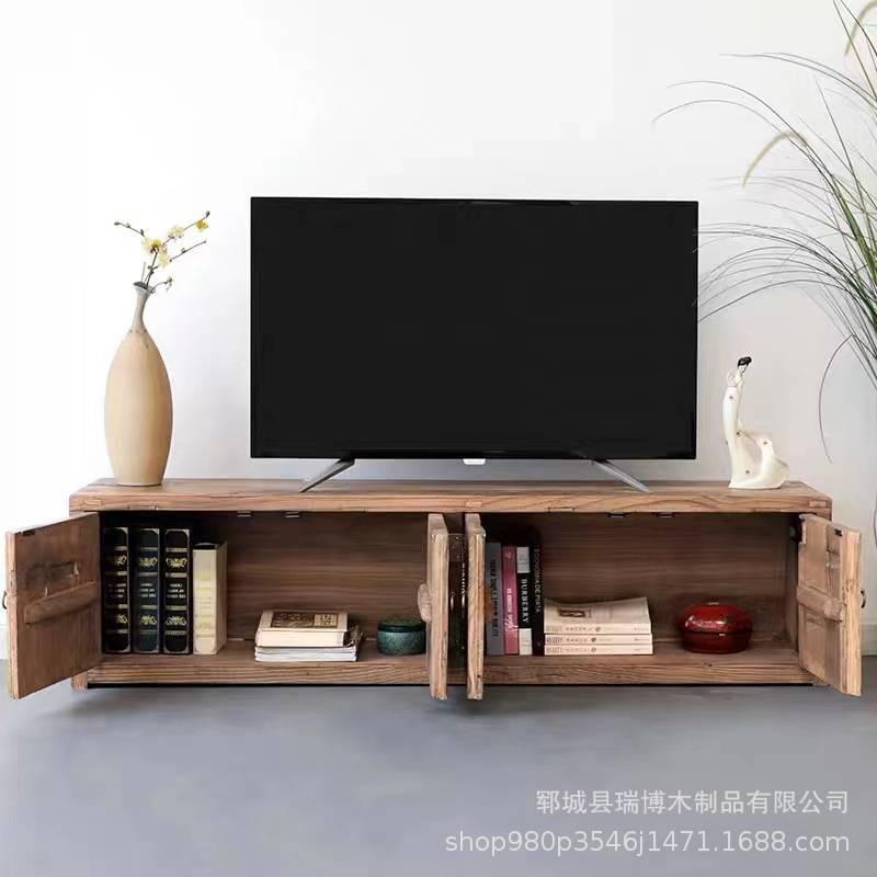 老榆木电视柜现代中式客厅矮柜别墅复古艺术地柜轻奢三组合套件柜