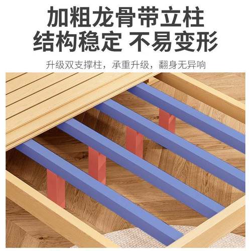 全实木榻米榻现简代约排骨架床地台单JNG双人床民宿酒店落地无头