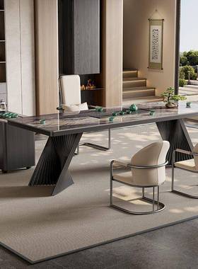 岩板石茶桌椅组合高端石茶HBV台办公室家用阳奢台现代泡轻奢超晶