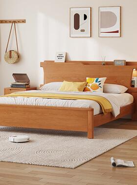 白蜡NQB实木床樱桃色主实卧木一米八家用木卧室双人床带储物美式