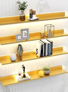 铁艺灯发光防掉落层板壁挂式一字金QTM属置物架厅客轻带奢装书壁