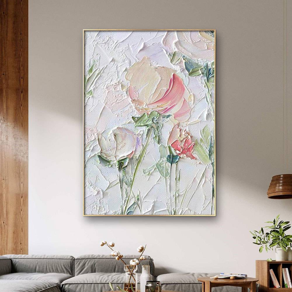 外贸纯手绘油画 大副花卉抽象卧室画玄关餐厅客厅装饰画肌理挂画图片