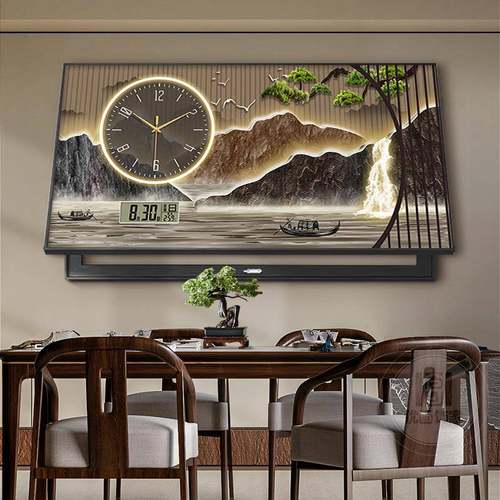 大画VYN尺寸电表装饰山新中式水免打孔遮挡配电箱带钟表万箱年历