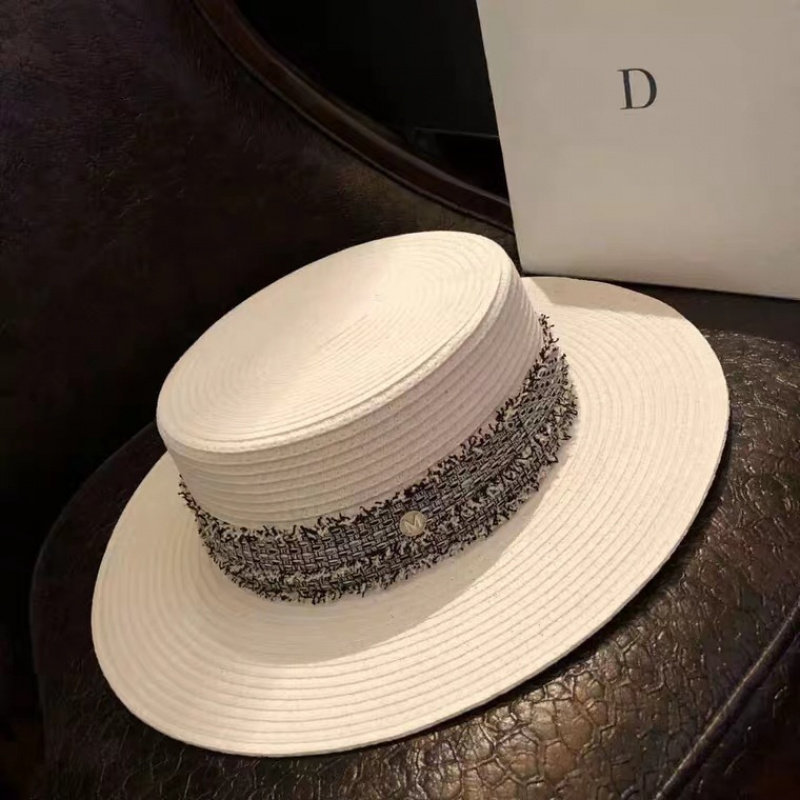 24春夏新款红色赫本风平顶草帽