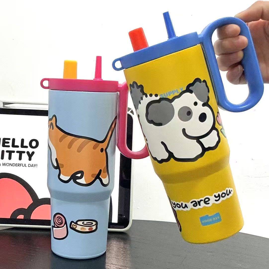 冰霸保温杯316不锈钢喝水吸管杯大容量车载保冷杯子带手柄水杯子