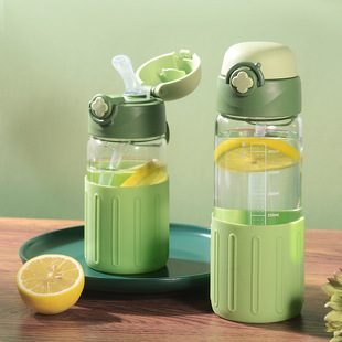 高硼硅玻璃杯带吸管水杯摔不烂硅胶套防滑杯子杯盖网红高级感小众