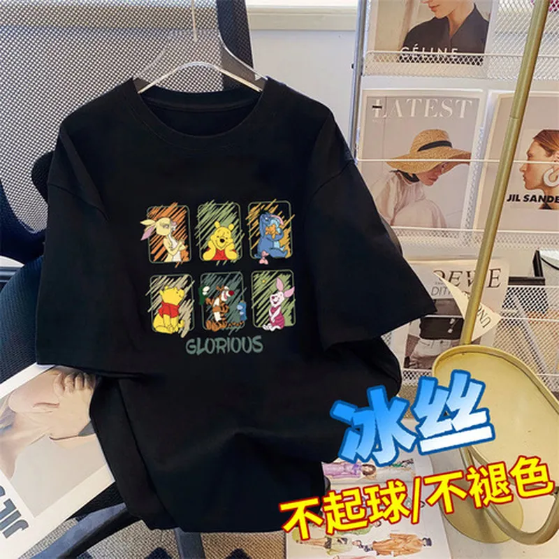 男女半截袖卡通上衣T恤同款情侣冰丝印花夏季短袖港风宽松史努比