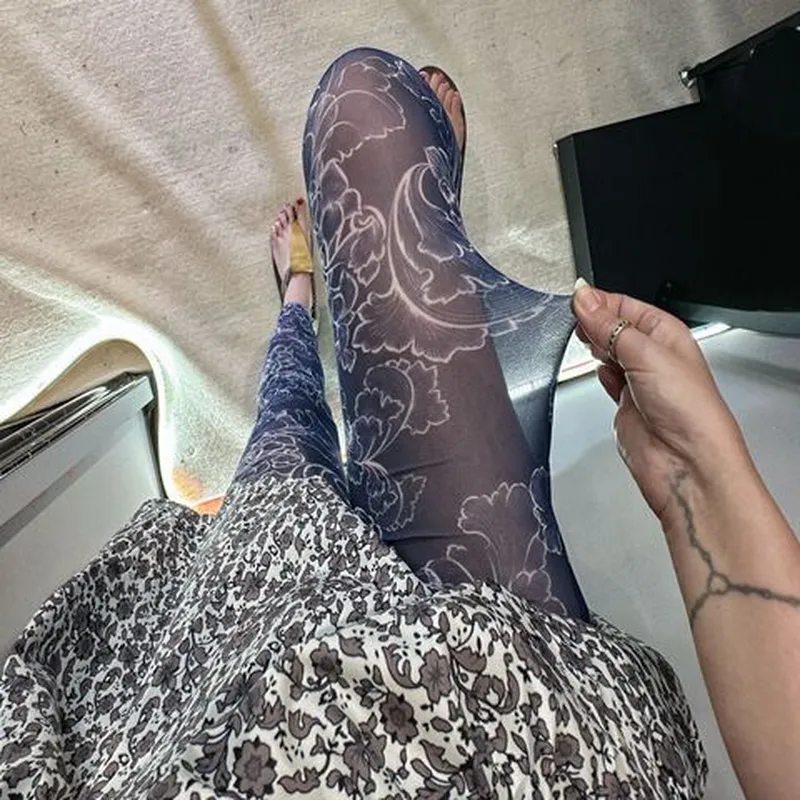 打底裤薄款小脚裤高腰印花裤波西米亚弹力网纱外穿夏季彩色女