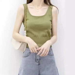 显瘦夏洋气上衣冰丝针织吊带短款外穿修身无袖百搭女韩版内搭背心