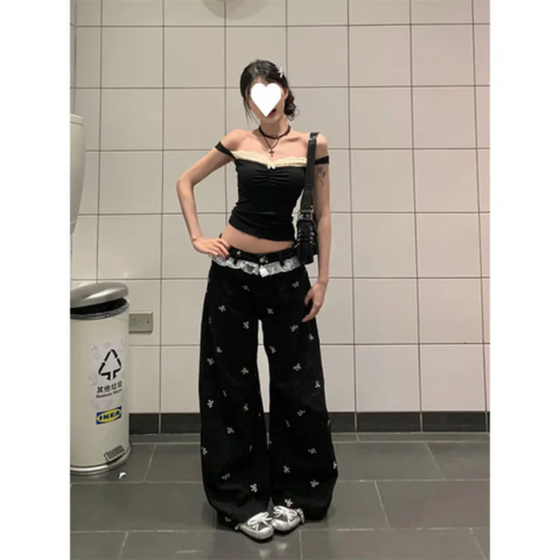 夏季吊带气质黑色女法系显瘦无袖背心高级感外穿蕾丝拼接复古上衣