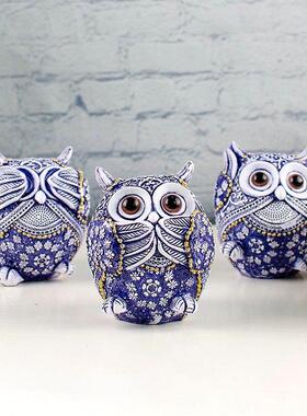 不看不听不说猫头鹰摆件树脂工艺品创意家居装饰欧式客厅玄关隔板