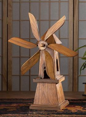 泰国实木风车桌面摆件创意木雕工艺礼品摆饰家居客厅电视酒柜装饰