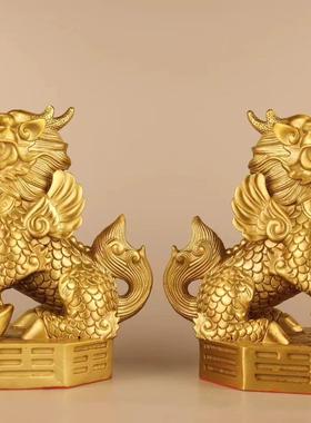 镇宅摆件黄铜八卦麒麟门厅玄关窗台客厅阳台办公桌室招财天斩反弓