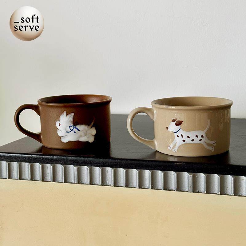 SoftServe柔软供应xFengdu 奔跑的小狗 手绘陶瓷矮筒杯早餐燕麦杯