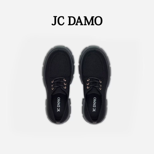 JC DAMO女鞋春夏2026新款乐福鞋飞织水钻小众设计厚底休闲懒人鞋