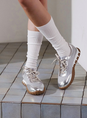 JC DAMO2025秋季新款飞织德训鞋女厚底百搭休闲阿甘鞋银色运动鞋