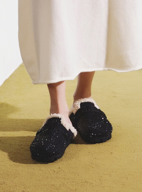 JC DAMO百搭加绒勃肯鞋女2025冬季新款大头平底毛毛拖鞋外穿潮流