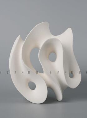 空合现代简约抽象曲线白色陶瓷雕塑 样板房售楼处酒店艺术摆件