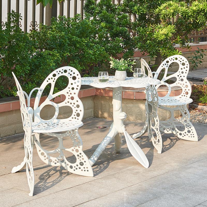 外创民意铸铝蝴蝶属椅户度假村别墅宿田园露天定制金桌椅组合三件