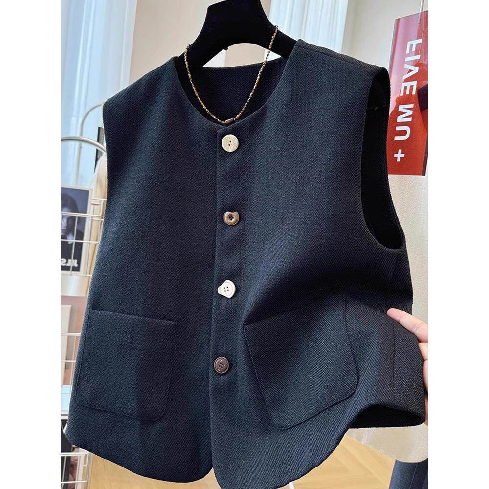 高端轻奢黑色马甲外套女秋冬新款时尚叠穿高级感西装无袖上衣开衫