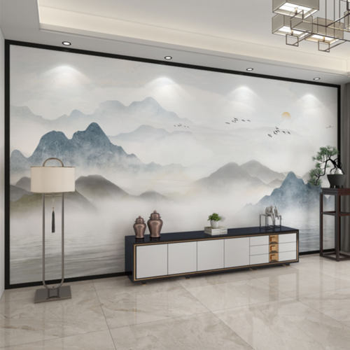 3d立体水墨山水背景墙全国上门贴